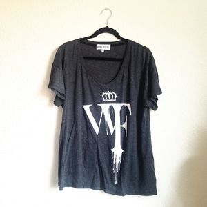 Wildfox Crown WF Gray V Neck Logo Oversized Top